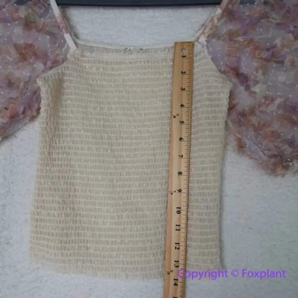 New! Free People silverlake picnic cami puff sleeve sheer top size small smocked